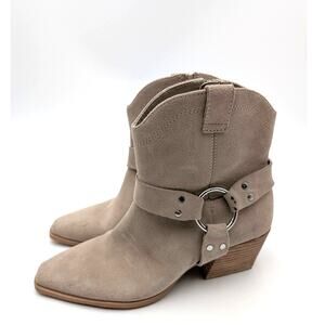 Open Edit Enzo Western Ankle Boot Square Toe Women's Beige Taupe Sz US5.5M EU36